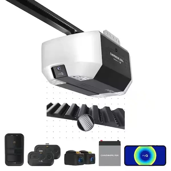 1 HP Smart Belt Drive Garage Door Opener with Battery Backup, Camera and Motion Sensing Wall Control 2 Remotes